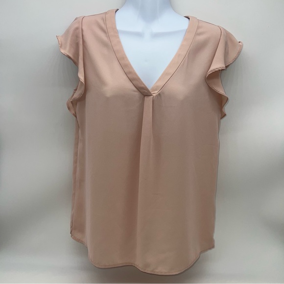 Philosophy Blush V-Neck Ruffle Sleeve Blouse - Picture 1 of 9